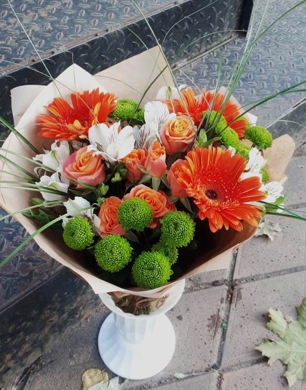 Букет цветов из: Герберы, Хризантемы, Альстромерии и Розы в Балакирево