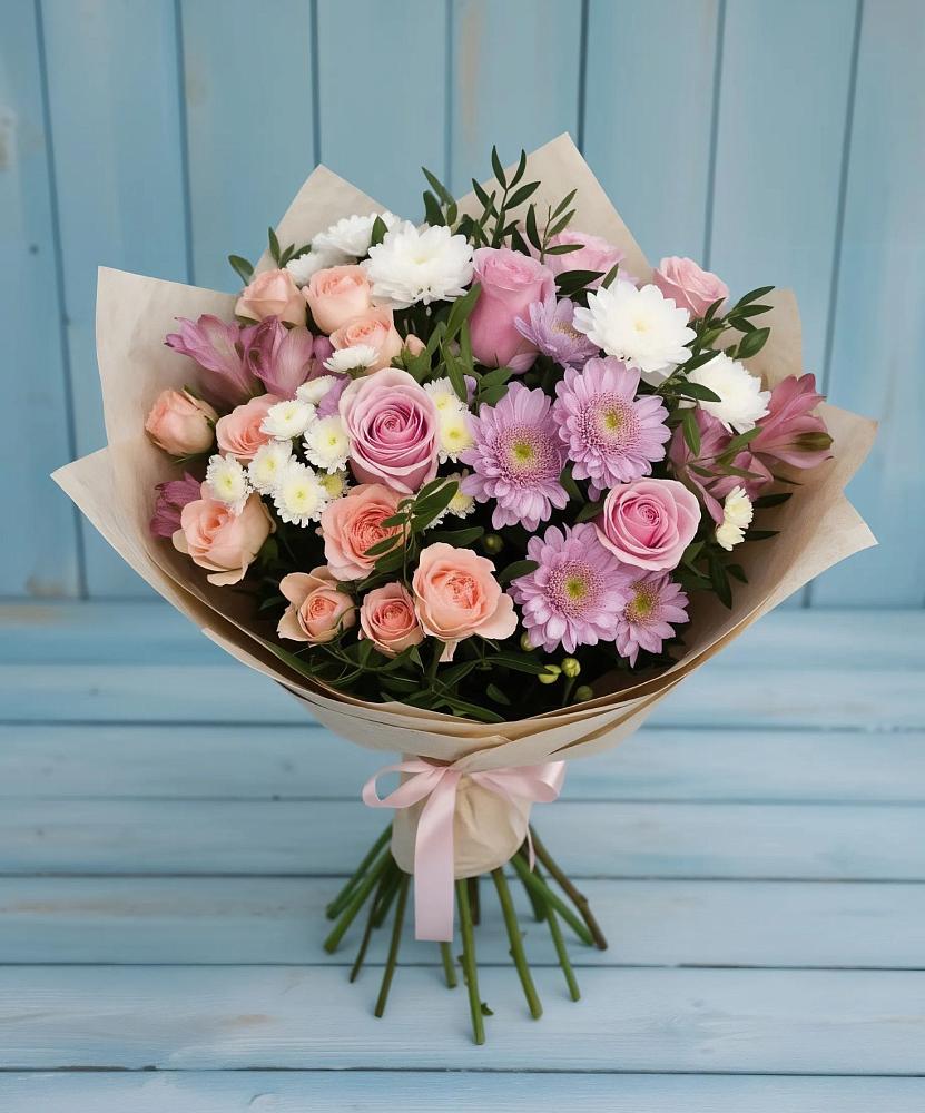 Букет цветов из: Хризантемы, Розы и Альстромерии в Балакирево