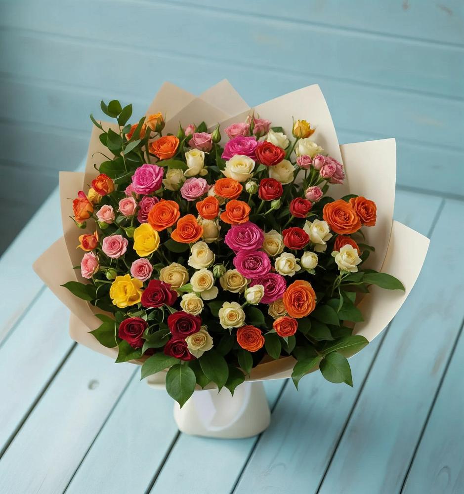 Букет Микс из разноцветных кустовых роз в Балакирево
