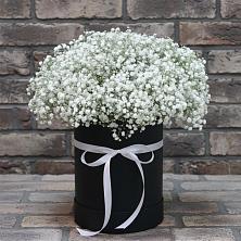 Цветочная композиция из Гипсофила в шляпной коробке в Балакирево